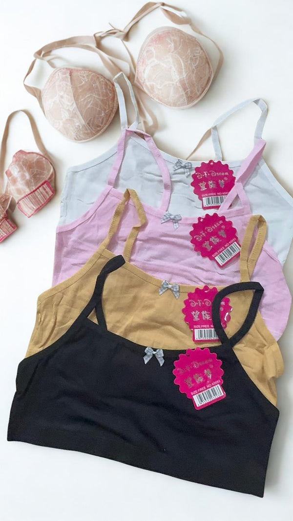 Pack of 4 Cotton Training Bras for Girls | Non-Padded | Free Size | Soft Stretch | Random Colors