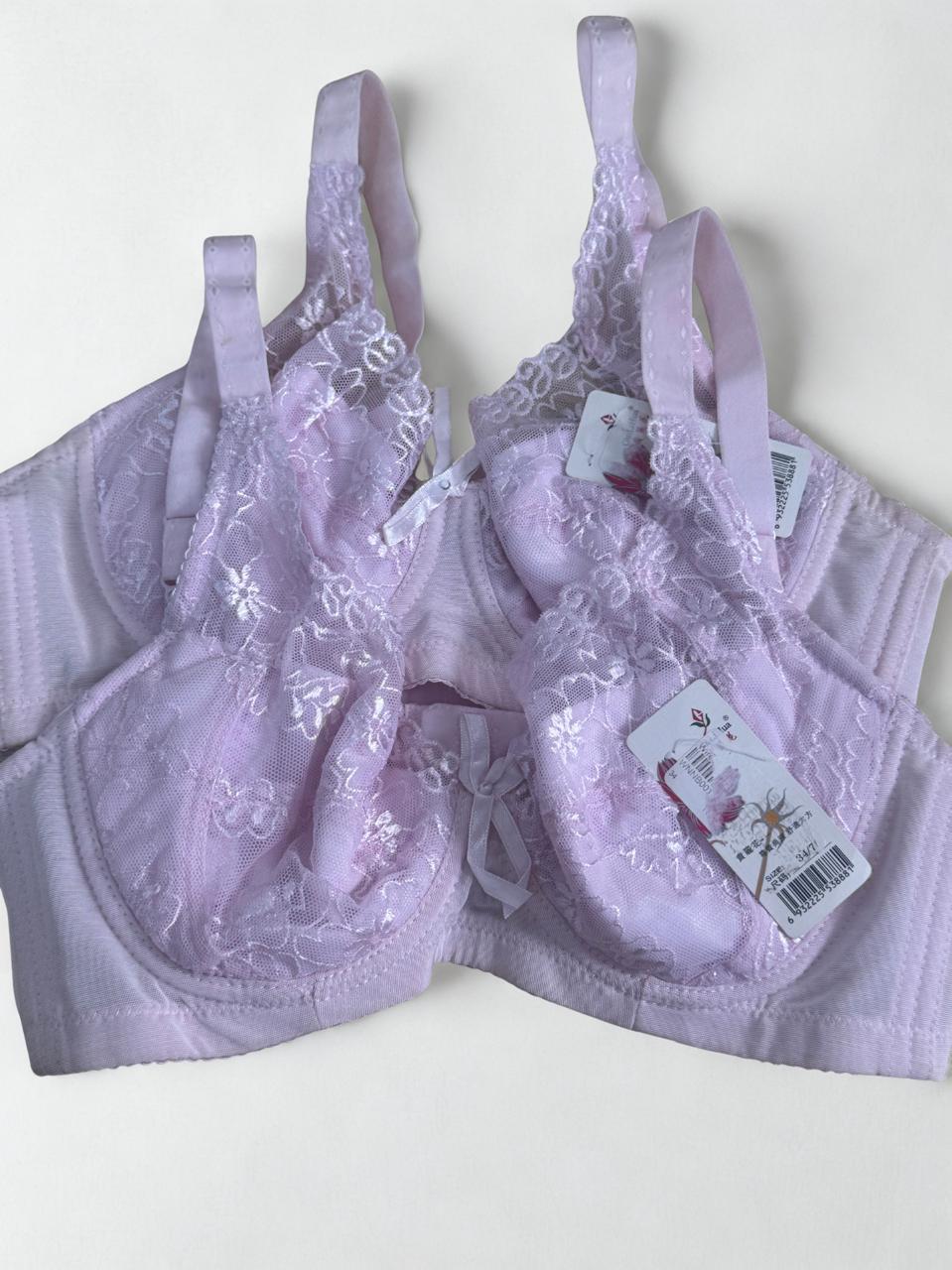 Pack of 2 Women's Lace Underwire Bras | Non-Padded | Soft Net Fabric | Size 32 | Pink