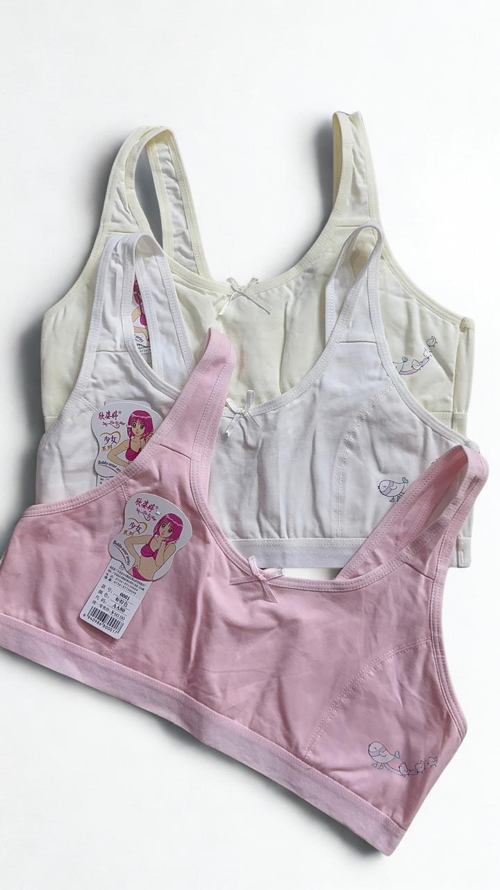 Silken Pack of 3 Teenage Girls Light Padded Training Bras | Soft Cotton Beginner Bras | Random Colors