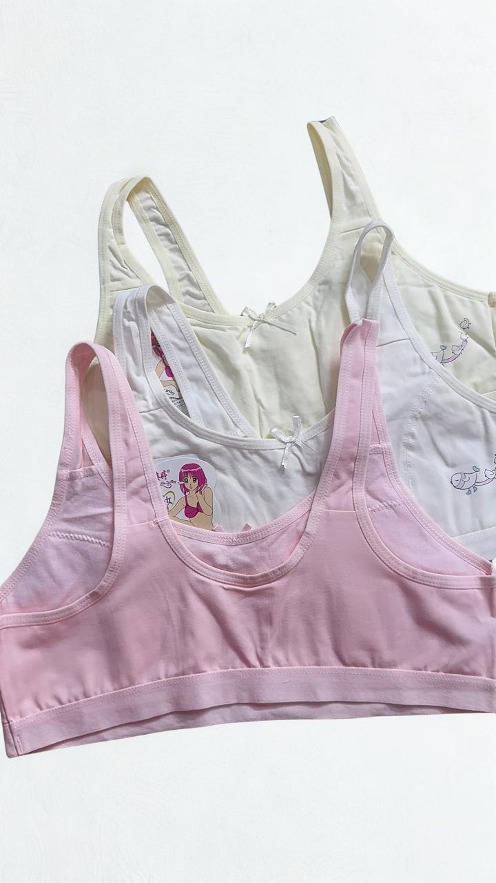 Silken Pack of 3 Teenage Girls Light Padded Training Bras | Soft Cotton Beginner Bras | Random Colors