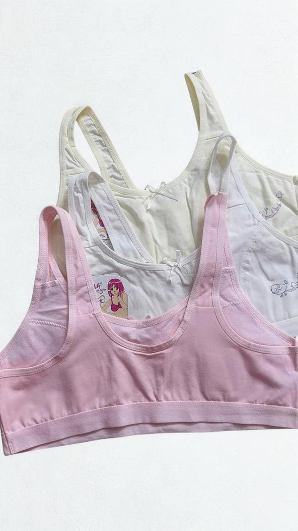 Pack of 2 Teen Girls Light Padded Cotton Training Bras – Wireless Beginner Bras – Sizes 30, 32, 34
