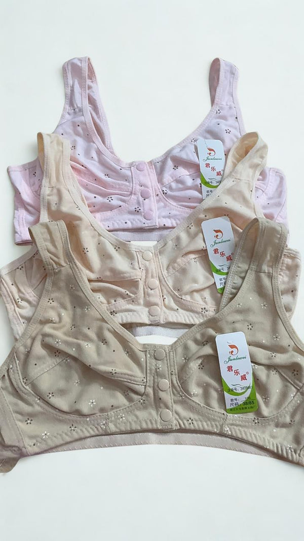 Front Open Button Cotton Bra for Women | Wireless Non-Padded Bra | Size 34-42 | Silken Pakistan