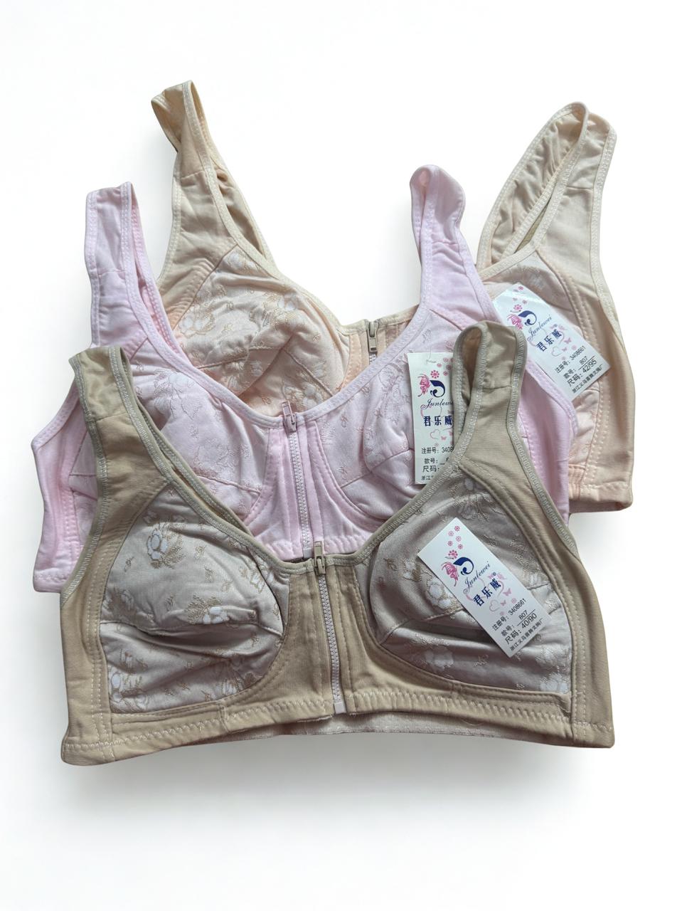 Silken Front Open Zip Cotton Light Padded Bra for Women | Wireless Comfort Bra | Size 34-42