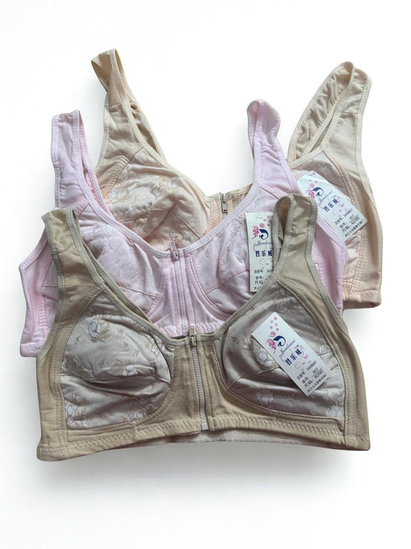Silken Front Open Zip Cotton Light Padded Bra for Women | Wireless Comfort Bra | Size 34-42