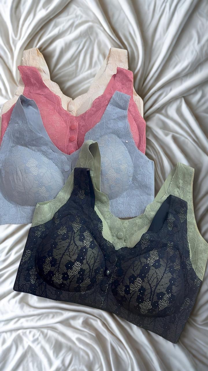Silken Seamless Front Open Lace Wireless Bra for Women – Soft Push Up Comfort Bra | Single Piece | Random Color
