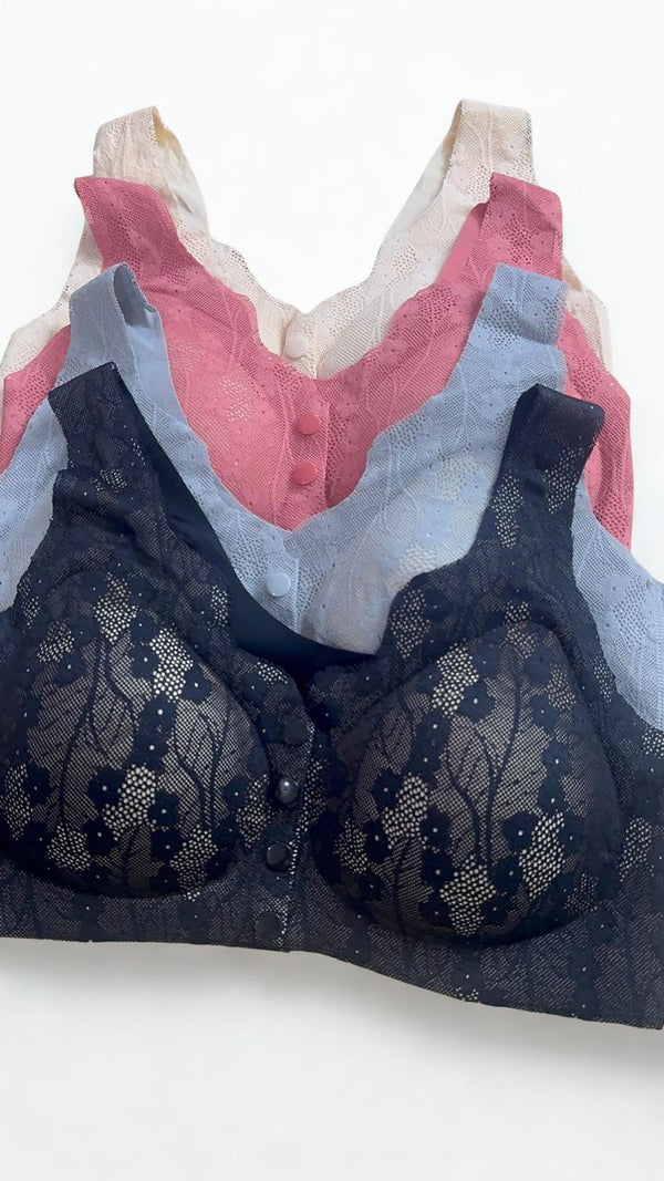 Silken Seamless Front Open Lace Wireless Bra for Women – Soft Push Up Comfort Bra | Single Piece | Random Color