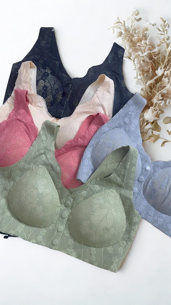 Silken Seamless Front Open Lace Wireless Bra for Women – Soft Push Up Comfort Bra | Single Piece | Random Color