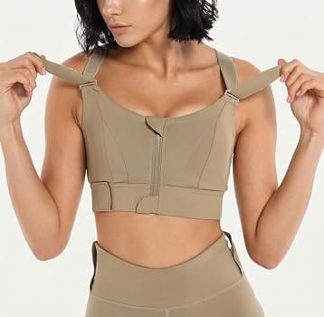 Women’s High Support Front Zip Sports Bra – Adjustable Cross Back