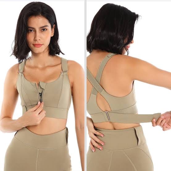 Women’s High Support Front Zip Sports Bra – Adjustable Cross Back