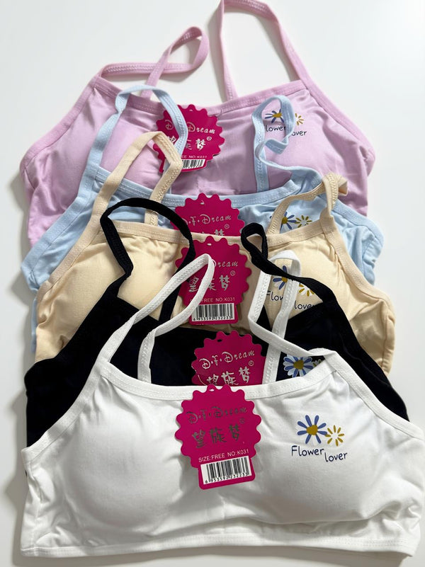 Pack of 2 & 4 Girls Training Bras with Removable Pads | Free Size | Soft Cotton Stretch | Random Colors