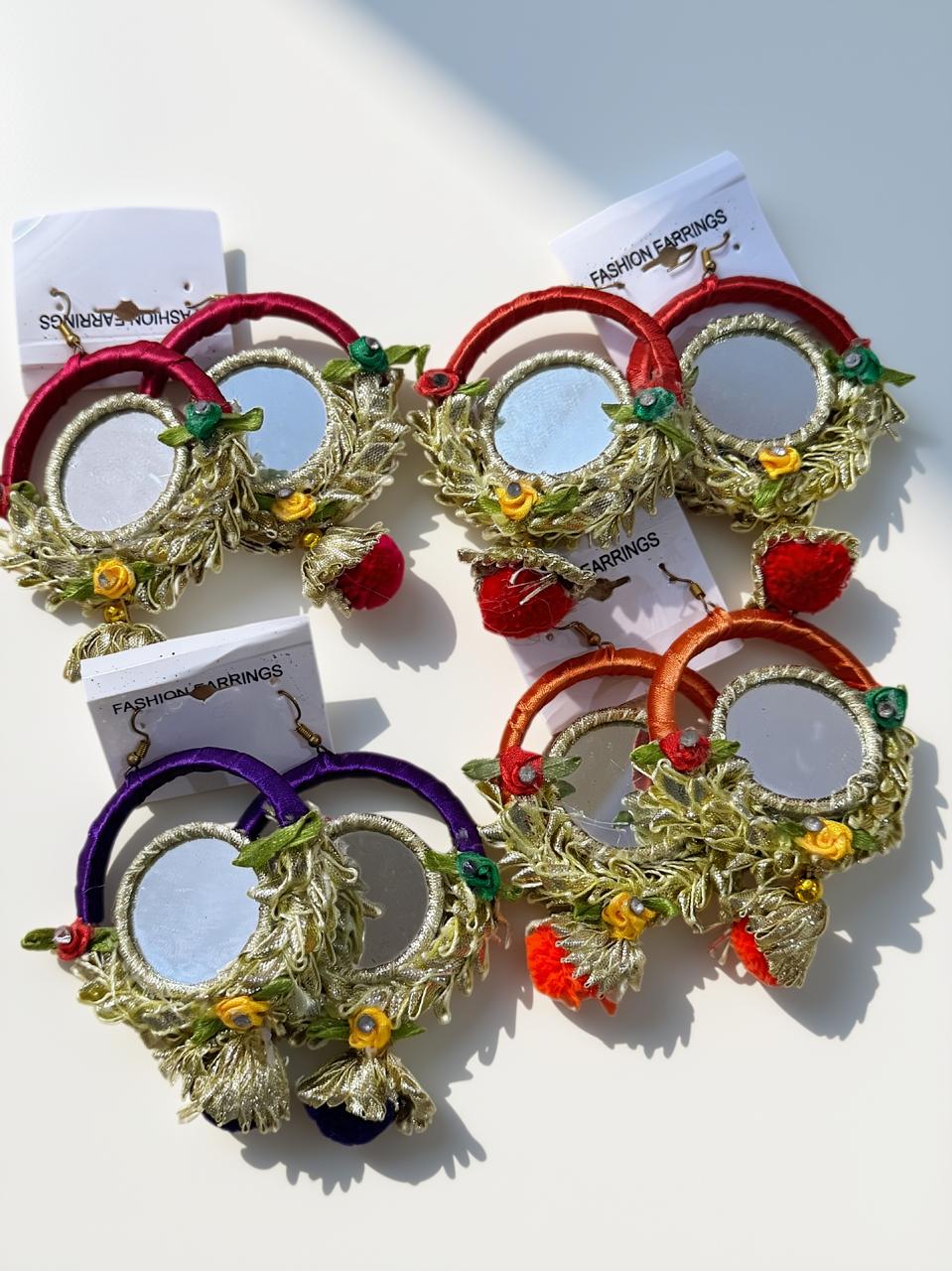 Mehndi Mayun Mirror Earrings for Women – Traditional Floral Jewelry