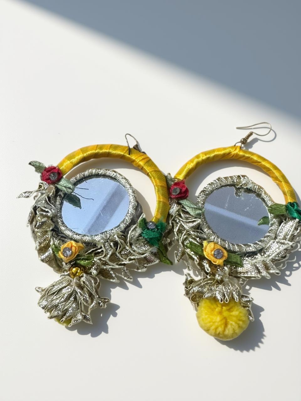 Mehndi Mayun Mirror Earrings for Women – Traditional Floral Jewelry