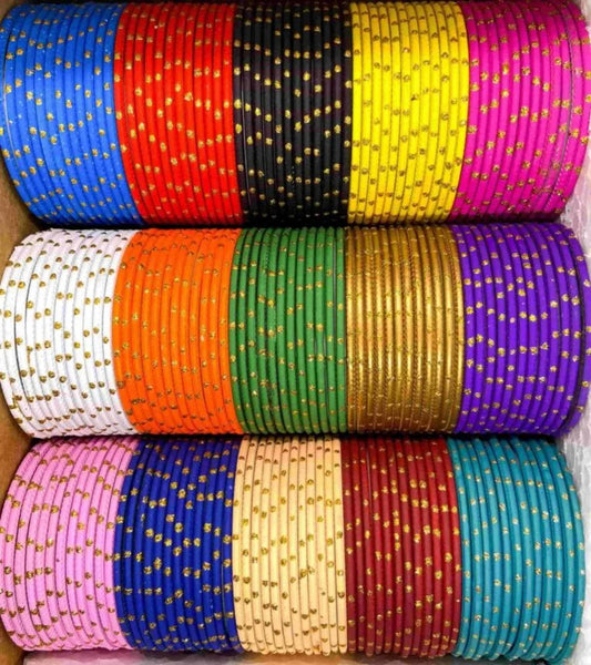 2 dozen Trendy metal matt golden dotted bangles for girls and women