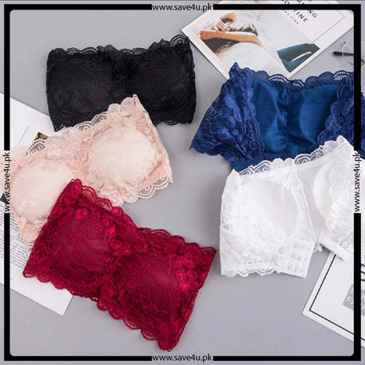 Fancy Lace Net Tube Wireless Strapless Bra , Softly Padded, Floral Lace (Free Size)