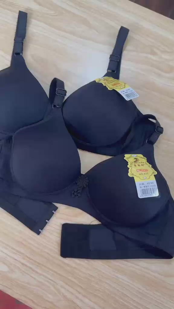 Pack of 2 Black Padded Bras – Smooth Cup Everyday Comfort T-Shirt Bras (B Cup)