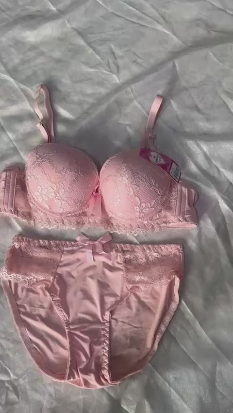 Women’s Lace Bra & Panty Set – Push Up Wired, Single Padded (Sizes 34–38, Cup B, Random Colors)