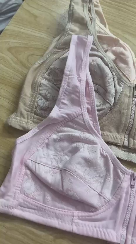 Silken Front Open Zip Cotton Light Padded Bra for Women | Wireless Comfort Bra | Size 34-42