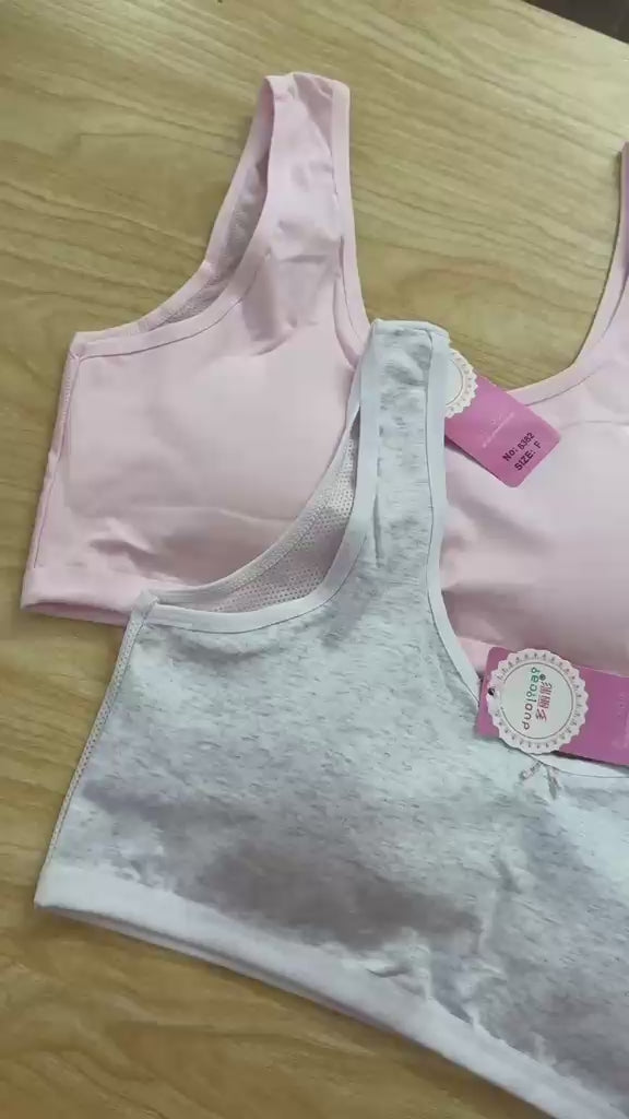 Pack of 2 Teen Girls Training Bras with Removable Pads Free Size Soft Breathable Beginner Bra Pakistan