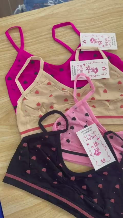 Pack of 4 Teen Girls Printed Training Bras with Back Hook – Soft Beginner Bra Fixed Strap Free Size